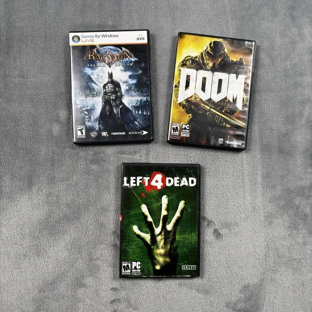 Batman Arkham Asylum Left 4 Dead & Doom 2016 PC Game CIB Bundle